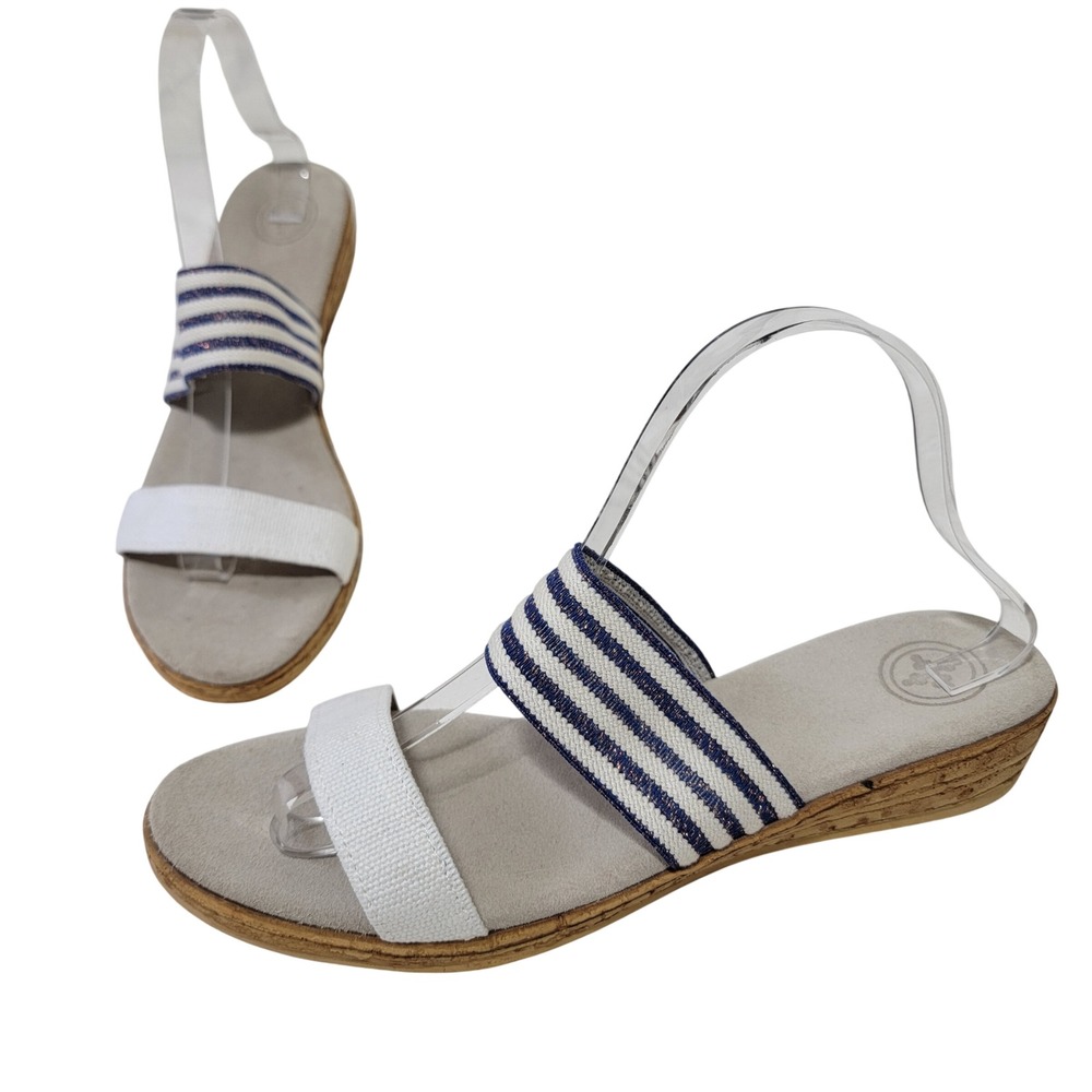Charleston Shoe Co NEW Cecilia II Navy White Striped Low Wedge Slide Sandals 10